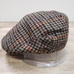 Vintage Antartex Hat Flat Cap Mens Large Brown Wool Tweed Check Made In Scotland